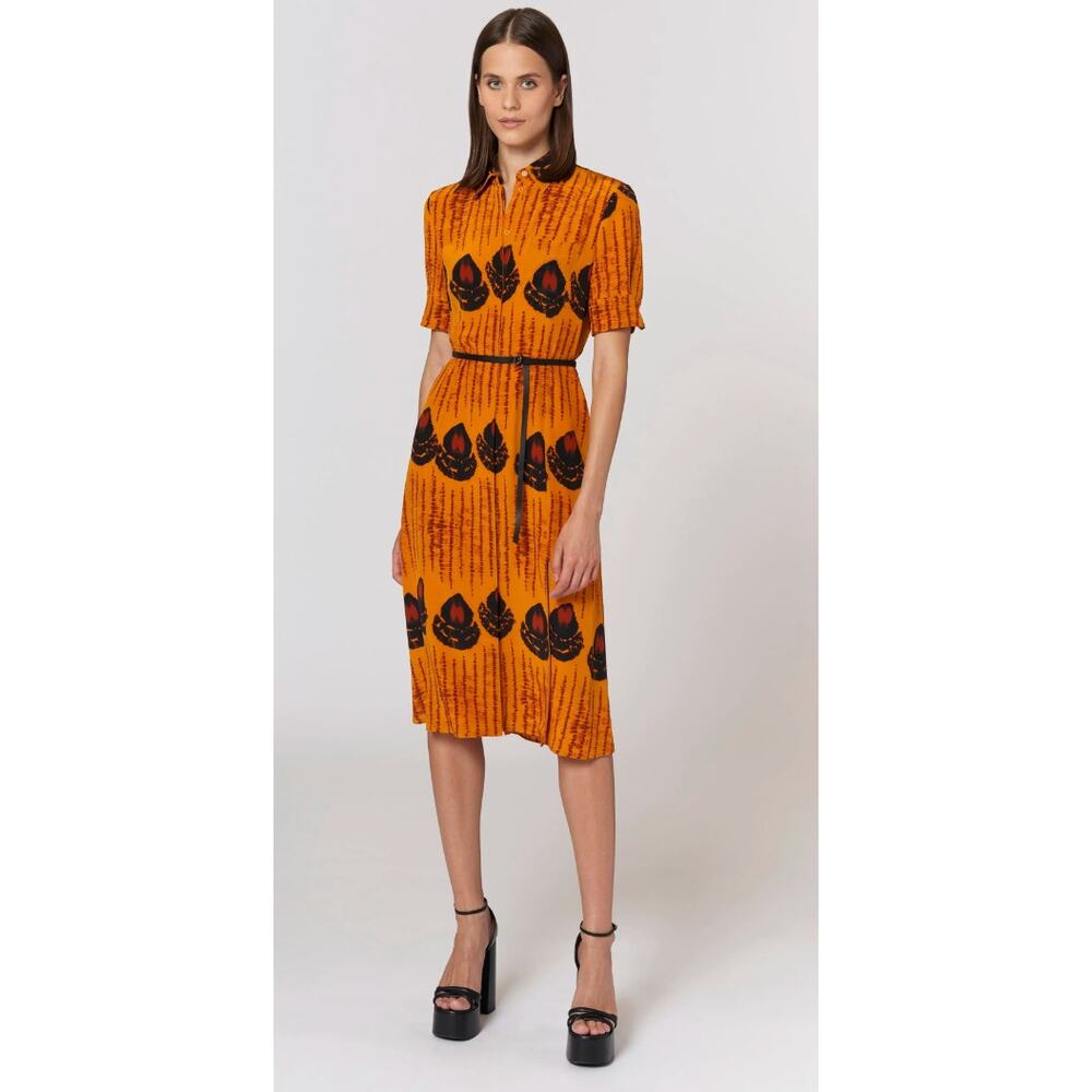 ALTUZARRA Kieran Printed Midi Dress with Leather Belt Womens New Size 50